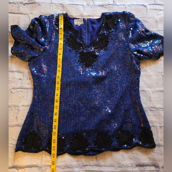 Stenay Royal Blue Sequin Blouse with Black Floral Details - Picture 13 of 14